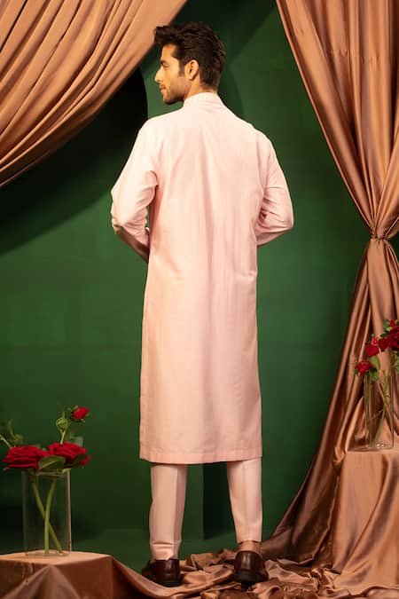 Design O Stitch_Pink Silk Embroidery Thread Kurta With Pant _Online_at_Aza_Fashions