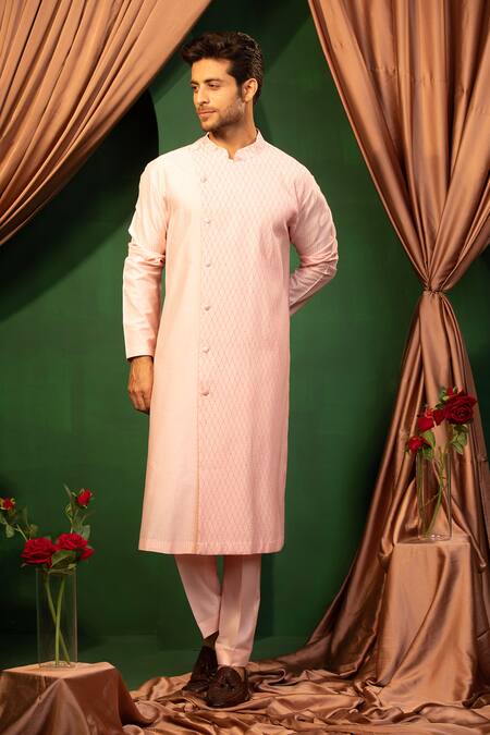 Shop_Design O Stitch_Pink Silk Embroidery Thread Kurta With Pant _Online_at_Aza_Fashions