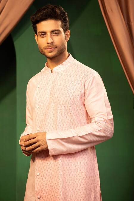 Design O Stitch_Pink Silk Embroidery Thread Kurta With Pant _at_Aza_Fashions