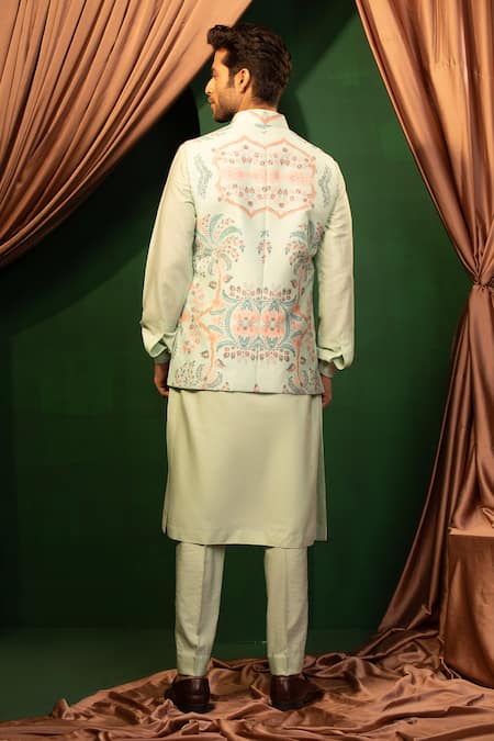 Design O Stitch Sky Blue Kurta Set With Floral Bundi 