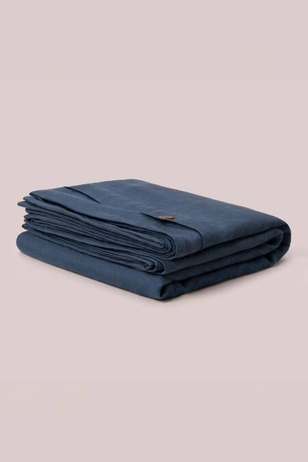 Shop Saphed Blue 100% Pure European Linen Plain King Duvet Cover at Aza Fashions Shop_Saphed_Blue 100% Pure European Linen Plain King Duvet Cover_at_Aza_Fashions