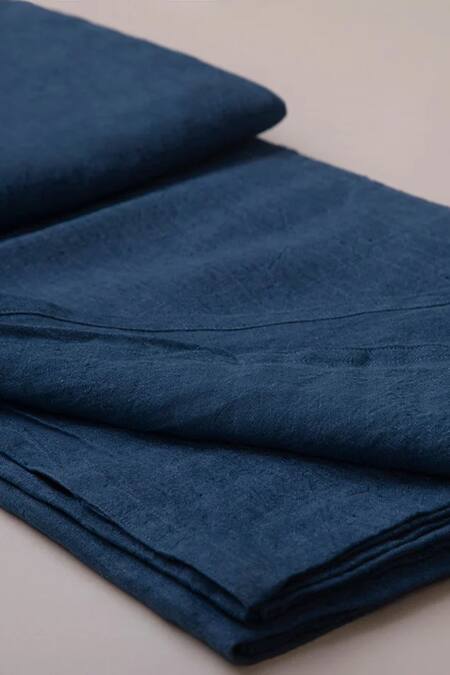 Saphed Blue 100% Pure European Linen Plain Queen Size Flat Sheet Online at Aza Fashions Saphed_Blue 100% Pure European Linen Plain Queen Size Flat Sheet_Online_at_Aza_Fashions