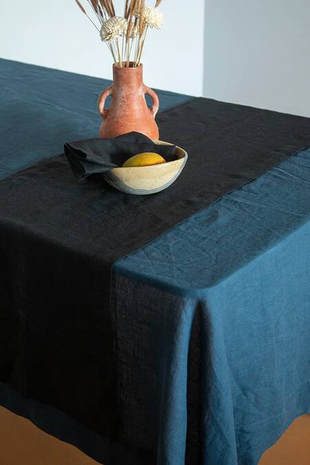 Saphed Blue 100% Pure European Linen Plain Rectangle Square Table Cloth at Aza Fashions Saphed_Blue 100% Pure European Linen Plain Rectangle Square Table Cloth_at_Aza_Fashions