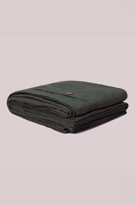 Shop Saphed Green 100% Pure European Linen Plain Kai Queen Duvet Cover at Aza Fashions Shop_Saphed_Green 100% Pure European Linen Plain Kai Queen Duvet Cover_at_Aza_Fashions
