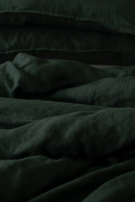 Buy Saphed Green 100% Pure European Linen Plain Kai Queen Duvet Cover Online at Aza Fashions Buy_Saphed_Green 100% Pure European Linen Plain Kai Queen Duvet Cover_Online_at_Aza_Fashions