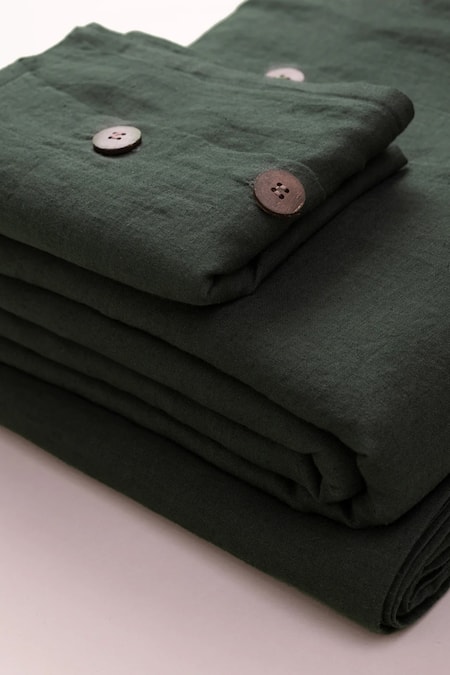 Saphed_Green 100% Pure European Linen Plain Kai Flat Sheet _Online_at_Aza_Fashions