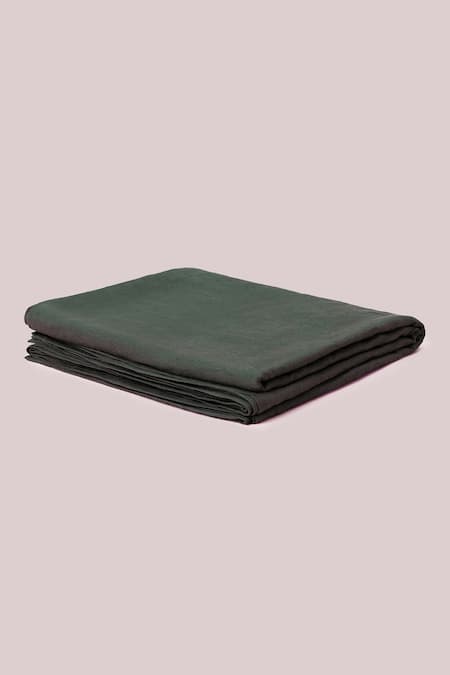 Shop_Saphed_Green 100% Pure European Linen Plain Kai Flat Sheet _at_Aza_Fashions