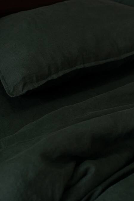 Buy_Saphed_Green 100% Pure European Linen Plain Kai Flat Sheet _Online_at_Aza_Fashions