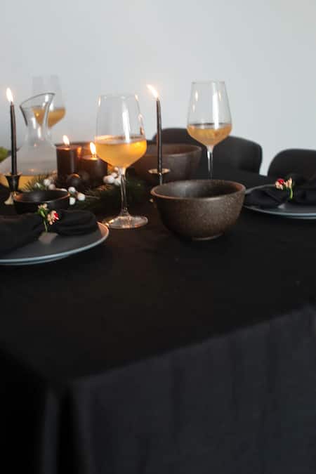 Shop Saphed Black 100% Pure European Linen Plain Kohl Table Cloth at Aza Fashions Shop_Saphed_Black 100% Pure European Linen Plain Kohl Table Cloth_at_Aza_Fashions