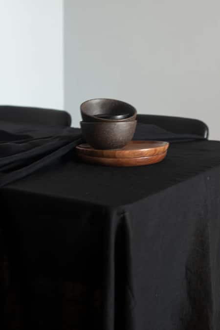 Saphed Black 100% Pure European Linen Plain Kohl Table Cloth Online at Aza Fashions Saphed_Black 100% Pure European Linen Plain Kohl Table Cloth_Online_at_Aza_Fashions