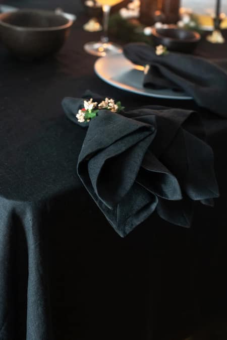 Saphed Black 100% Pure European Linen Plain Kohl Table Cloth at Aza Fashions Saphed_Black 100% Pure European Linen Plain Kohl Table Cloth_at_Aza_Fashions