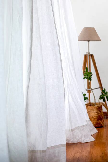 Shop Saphed White 100% Pure European Linen Plain Taj Curtain - Single Pc at Aza Fashions Shop_Saphed_White 100% Pure European Linen Plain Taj Curtain - Single Pc_at_Aza_Fashions