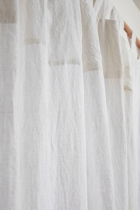 Saphed White 100% Pure European Linen Plain Taj Curtain - Single Pc Online at Aza Fashions Saphed_White 100% Pure European Linen Plain Taj Curtain - Single Pc_Online_at_Aza_Fashions
