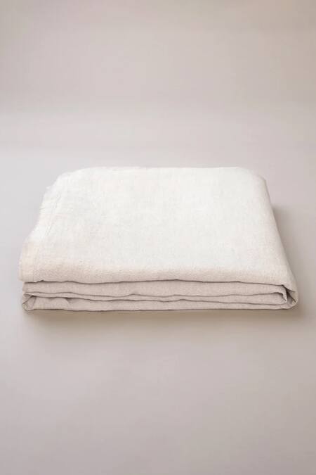 Saphed_White 100% Pure European Linen Plain Taj Flat Sheet_Online_at_Aza_Fashions