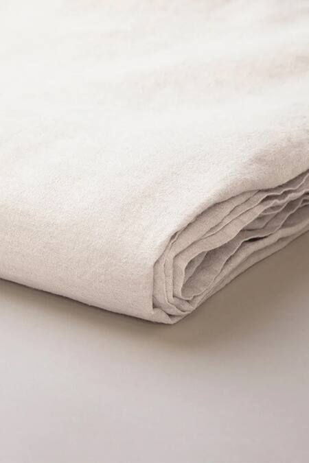 Buy_Saphed_White 100% Pure European Linen Plain Taj Flat Sheet_Online_at_Aza_Fashions