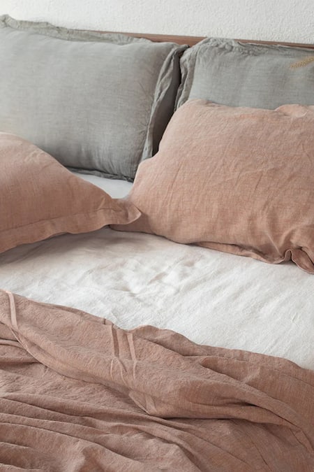 Shop_Saphed_White 100% Pure European Linen Plain Taj Flat Sheet_at_Aza_Fashions