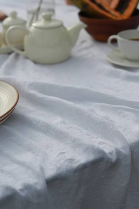 Buy Saphed White 100% Pure European Linen Plain Taj Rectangle Table Cloth Online at Aza Fashions Buy_Saphed_White 100% Pure European Linen Plain Taj Rectangle Table Cloth_Online_at_Aza_Fashions