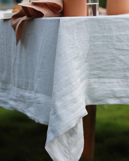 Shop Saphed White 100% Pure European Linen Plain Taj Rectangle Table Cloth Online at Aza Fashions Shop_Saphed_White 100% Pure European Linen Plain Taj Rectangle Table Cloth_Online_at_Aza_Fashions