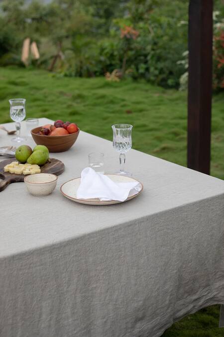 Shop Saphed Cream 100% Pure European Linen Plain Undyed Rectangle Table Cloth at Aza Fashions Shop_Saphed_Cream 100% Pure European Linen Plain Undyed Rectangle Table Cloth_at_Aza_Fashions