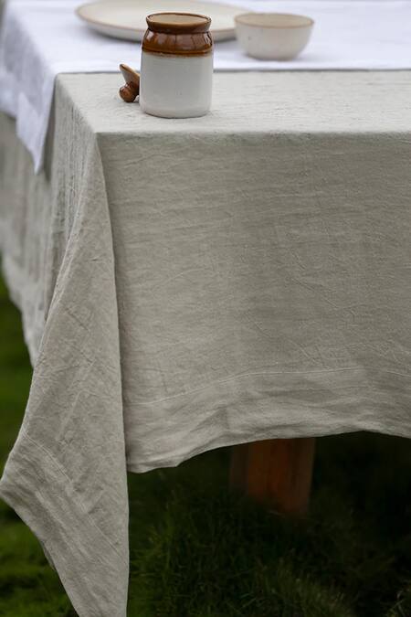 Saphed Cream 100% Pure European Linen Plain Undyed Rectangle Table Cloth Online at Aza Fashions Saphed_Cream 100% Pure European Linen Plain Undyed Rectangle Table Cloth_Online_at_Aza_Fashions