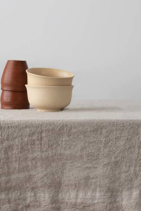 Shop Saphed Cream 100% Pure European Linen Plain Undyed Rectangle Table Cloth Online at Aza Fashions Shop_Saphed_Cream 100% Pure European Linen Plain Undyed Rectangle Table Cloth_Online_at_Aza_Fashions