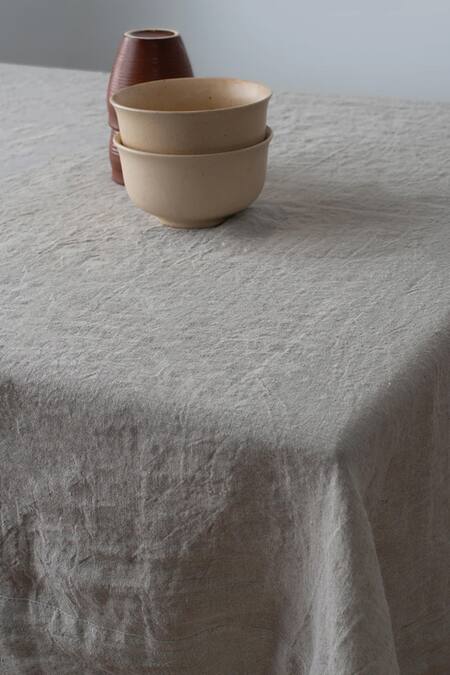Saphed Cream 100% Pure European Linen Plain Undyed Rectangle Table Cloth at Aza Fashions Saphed_Cream 100% Pure European Linen Plain Undyed Rectangle Table Cloth_at_Aza_Fashions