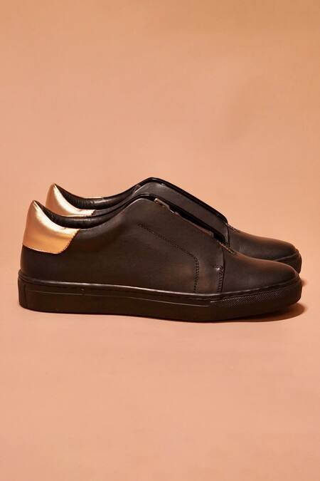 Dmodot_Black Leather Zip Sneakers _Online_at_Aza_Fashions
