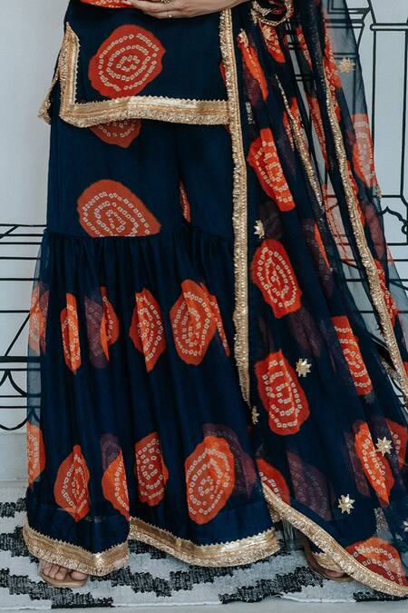 Gulabo Jaipur Blue Georgette Embroidery, Gota Patti, Aksar Bandhani Pattern Kurta Sharara Set Online at Aza Fashions Gulabo Jaipur_Blue Georgette Embroidery, Gota Patti, Aksar Bandhani Pattern Kurta Sharara Set_Online_at_Aza_Fashions