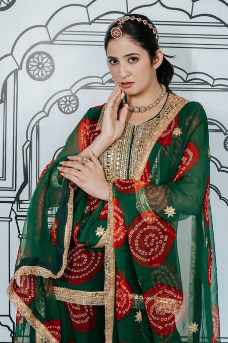 Buy Gulabo Jaipur Green Georgette Zari, Gota Patti, Embroidery Aksar Zardozi Kurta Sharara Set Online at Aza Fashions Buy_Gulabo Jaipur_Green Georgette Zari, Gota Patti, Embroidery Aksar Zardozi Kurta Sharara Set_Online_at_Aza_Fashions