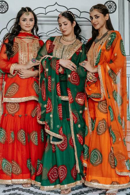 Gulabo Jaipur Green Georgette Zari, Gota Patti, Embroidery Aksar Zardozi Kurta Sharara Set at Aza Fashions Gulabo Jaipur_Green Georgette Zari, Gota Patti, Embroidery Aksar Zardozi Kurta Sharara Set_at_Aza_Fashions