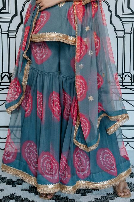 Buy_Gulabo Jaipur_Grey Georgette Embroidery, Gota Patti Round Aksar Zardozi Work Kurta Sharara Set_Online_at_Aza_Fashions