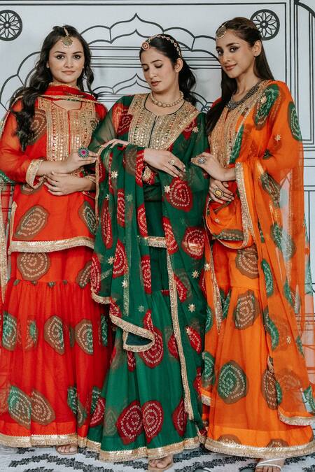 Gulabo Jaipur_Orange Georgette Gota Patti, Zari, Embroidery Round Aksar Zardozi Work Kurta Set_at_Aza_Fashions