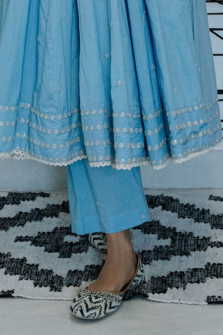 Buy Gulabo Jaipur Blue Cotton Sequins, Lace, Embroidery Rohee Threadwork Butti Anarkali Pant Set Online at Aza Fashions Buy_Gulabo Jaipur_Blue Cotton Sequins, Lace, Embroidery Rohee Threadwork Butti Anarkali Pant Set _Online_at_Aza_Fashions