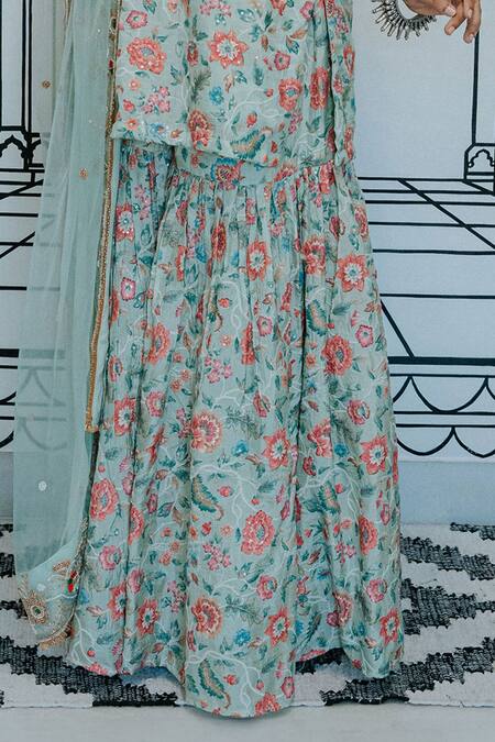Buy Gulabo Jaipur Green Silk Beads, Sequins, Embroidery Ruqaiya Floral Print Kurta Sharara Set Online at Aza Fashions Buy_Gulabo Jaipur_Green Silk Beads, Sequins, Embroidery Ruqaiya Floral Print Kurta Sharara Set_Online_at_Aza_Fashions