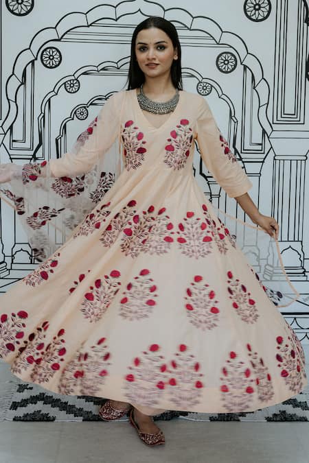 Gulabo Jaipur Wafa Floral Mughal Threadwork Anarkali Pant Set 