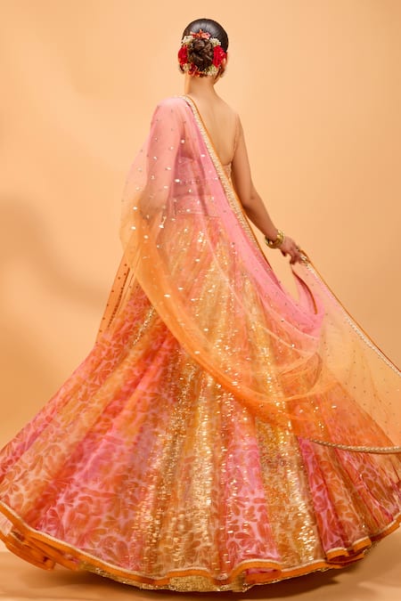 Buy Cedar & Pine Multi Color Organza, Tulle Sequins Sweetheart Neck Floral Print Lehenga Set Online at Aza Fashions Buy_Cedar & Pine_Multi Color Organza, Tulle Sequins Sweetheart Neck Floral Print Lehenga Set _Online_at_Aza_Fashions