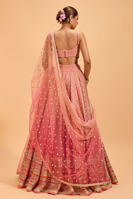 Shop Cedar & Pine Pink Organza, Tulle Sequins, Embroidery Scoop Neck Lehenga Set at Aza Fashions Shop_Cedar & Pine_Pink Organza, Tulle Sequins, Embroidery Scoop Neck Lehenga Set _at_Aza_Fashions