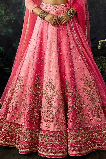 Cedar & Pine Pink Georgette, Silk, Tulle Sequins, Floral Panelled Bridal Lehenga Set Online at Aza Fashions Cedar & Pine_Pink Georgette, Silk, Tulle Sequins, Floral Panelled Bridal Lehenga Set _Online_at_Aza_Fashions