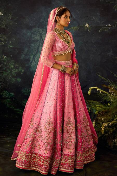 Buy Cedar & Pine Pink Georgette, Silk, Tulle Sequins, Floral Panelled Bridal Lehenga Set Online at Aza Fashions Buy_Cedar & Pine_Pink Georgette, Silk, Tulle Sequins, Floral Panelled Bridal Lehenga Set _Online_at_Aza_Fashions