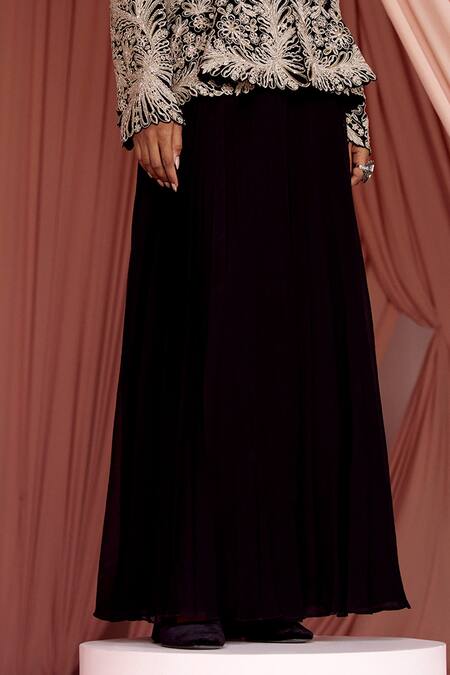 Pankaj & Nidhi_Black Organza, Cut Work, Adorn Bloom Embellished Jacket With Sharara _Online_at_Aza_Fashions