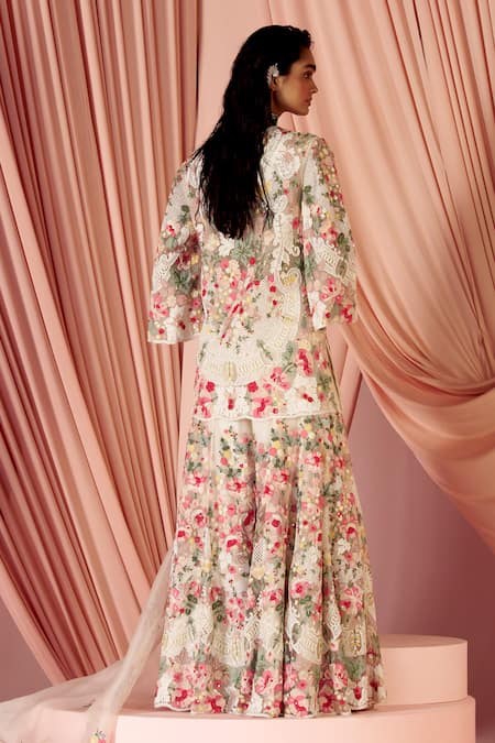Pankaj & Nidhi Inverness Floral Applique Kurta Sharara Set 