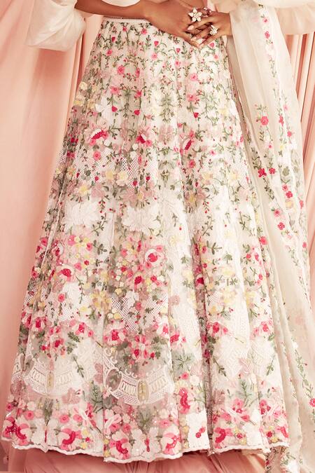 Shop Pankaj & Nidhi Ivory Tulle, Silk Organza Sequins, Inverness Floral Lehenga Blouse Set Online at Aza Fashions Shop_Pankaj & Nidhi_Ivory Tulle, Silk Organza Sequins, Inverness Floral Lehenga Blouse Set _Online_at_Aza_Fashions