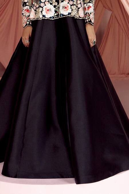 Buy Pankaj & Nidhi Black Tulle, Silk Organza Sequins Miera Floral Applique Jacket With Skirt Online at Aza Fashions Buy_Pankaj & Nidhi_Black Tulle, Silk Organza Sequins Miera Floral Applique Jacket With Skirt _Online_at_Aza_Fashions