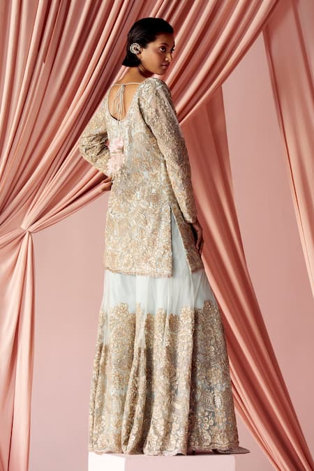Pankaj & Nidhi Thea Floral Applique Kurta Sharara Set 