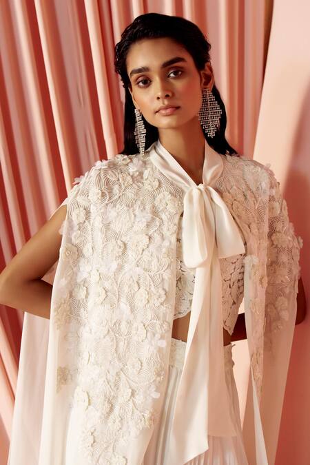 Shop Pankaj & Nidhi Pink Silk, Georgette Embroidery, Vintner Handmade Floral Work Cape And Skirt Set Online at Aza Fashions Shop_Pankaj & Nidhi_Pink Silk, Georgette Embroidery, Vintner Handmade Floral Work Cape And Skirt Set _Online_at_Aza_Fashions