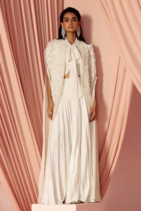 Pankaj & Nidhi Vintner Handmade Floral Work Cape & Skirt Set 