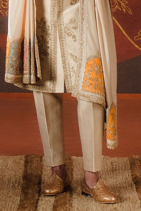 Masaba_Beige Viscose, Silk Sequins, Beads The Bombay Barfi Sherwani And Pant Set _Online_at_Aza_Fashions