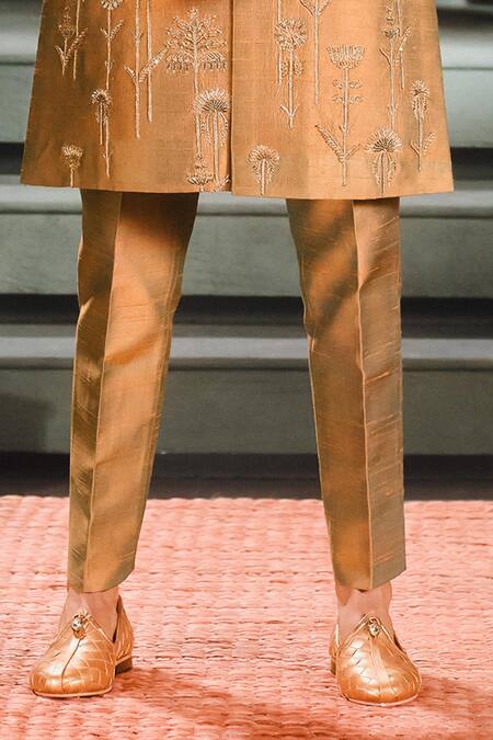 Masaba_Beige Silk Cut Work, Sequins, Beads The Kesar Varak Sherwani Pant Set _Online_at_Aza_Fashions