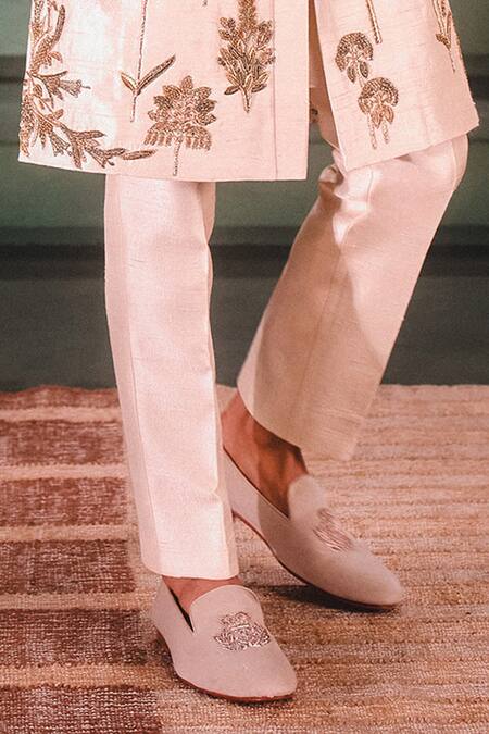 Masaba_Ivory Silk Zari, Diamonds The Sandesh Sherwani Pant Set _Online_at_Aza_Fashions