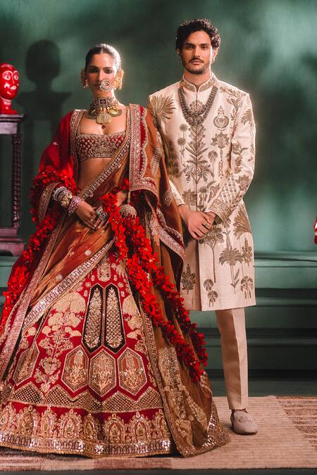 Buy_Masaba_Ivory Silk Zari, Diamonds The Sandesh Sherwani Pant Set _Online_at_Aza_Fashions